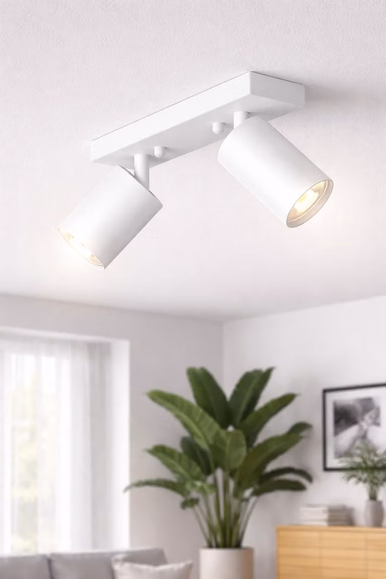 Faretto da soffitto a LED a 2 luci con attacco GU10, orientabile a 350° – moderno faretto da soffitto bianco Braytron