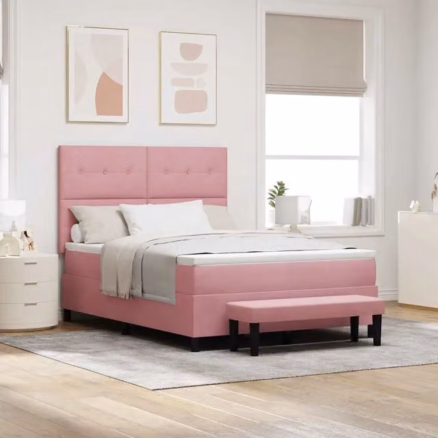 Letto moderno con struttura imbottita in velluto rosa vidaXL L: 140 cm, P: 190 cm