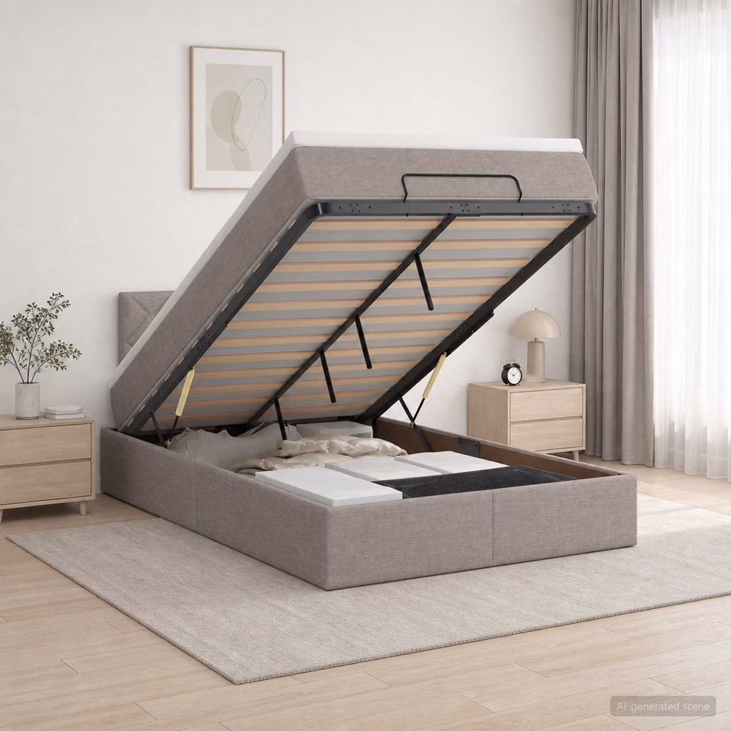 Letto Ottomano con Materasso e Illuminazione LED vidaXL, Colore Beige/Grigio, L/P/H: 120 x 200 x 88 cm
