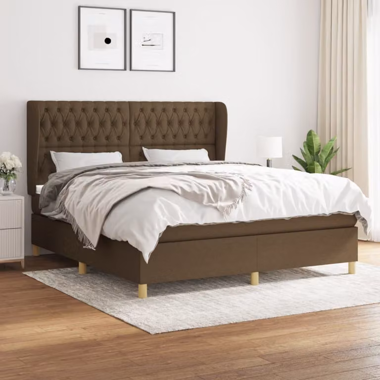 Maison Exclusive - Letto boxspring con materasso, marrone scuro, 180x200 cm, rivestimento in tessuto