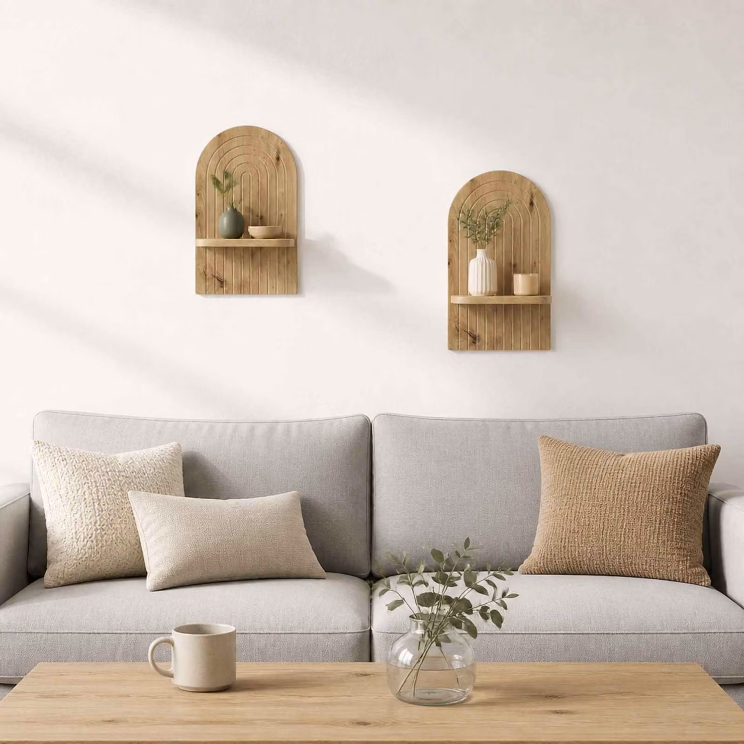 Set di 2 scaffali da parete vidaXL in legno Rovere, design minimalista, L 23 cm x P 13,5 cm x H 37,5 cm