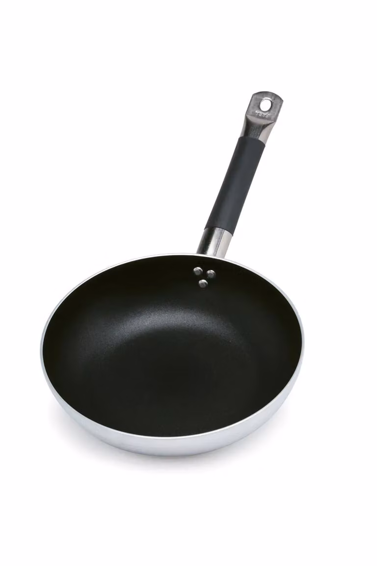 Padella alta in alluminio antiaderente con manico in acciaio Inox con guaina termoresistente, spessore 3 mm , diam. 20cm