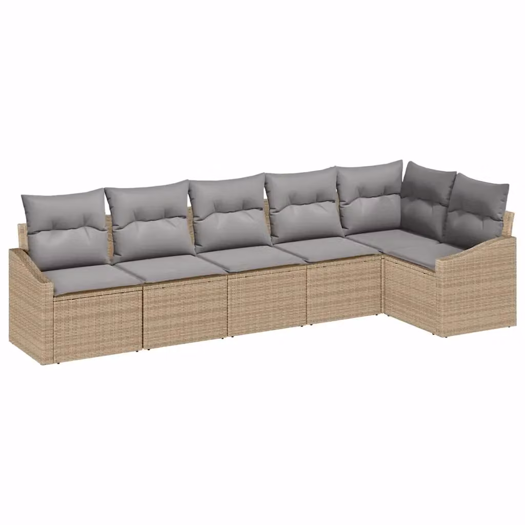 Set di divani da giardino vidaXL a forma di L composto da 6 pezzi in rattan beige con cuscini inclusi e struttura in metallo resistente alle intemperie – 2