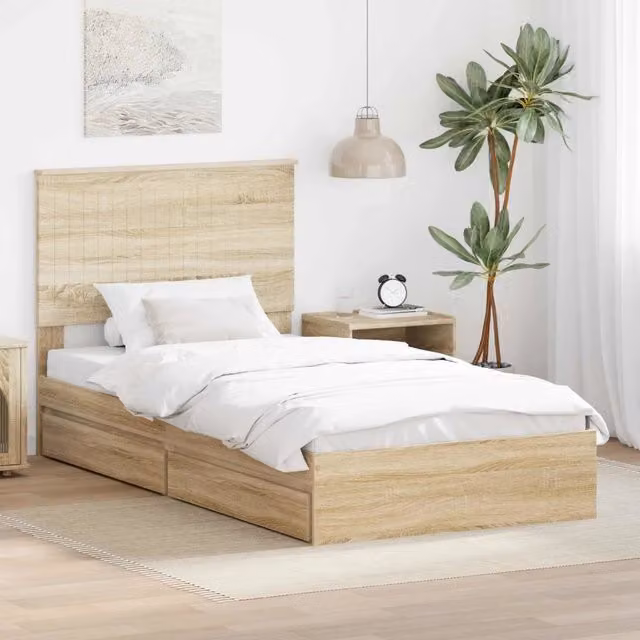 Letto con Contenitore con testiera-Struttura Letto con contenitore Rovere Sonoma 100 x 200 cm 674866