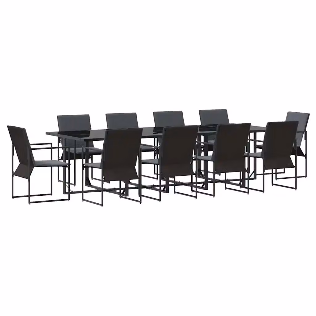 Set da pranzo per giardino e terrazza vidaXL da 11 pezzi in acciaio verniciato nero e vetro antracite opaco – 2