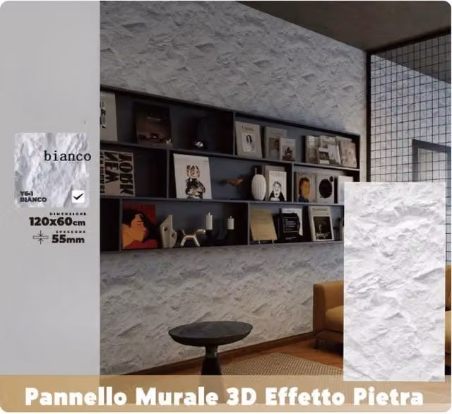 Trade Shop Pannello Murale 3D Effetto Pietra Bianco Autoadesivo L: 120 cm, H: 60 cm