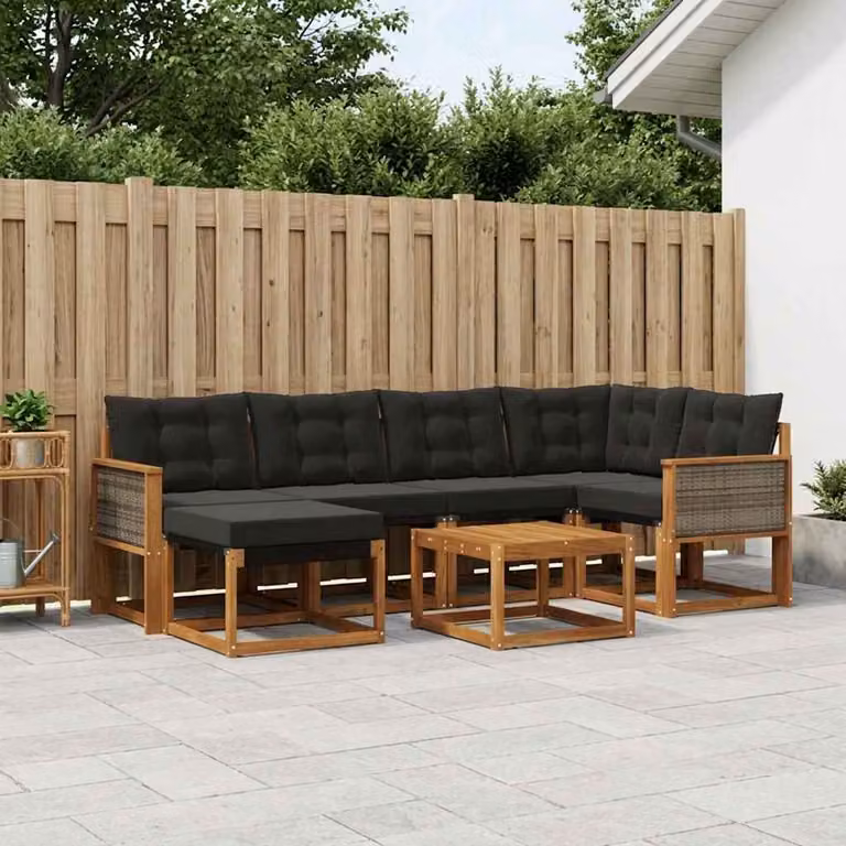 Set di divani da esterno vidaXL 7 pz in legno di acacia con cuscini, colore marrone e nero