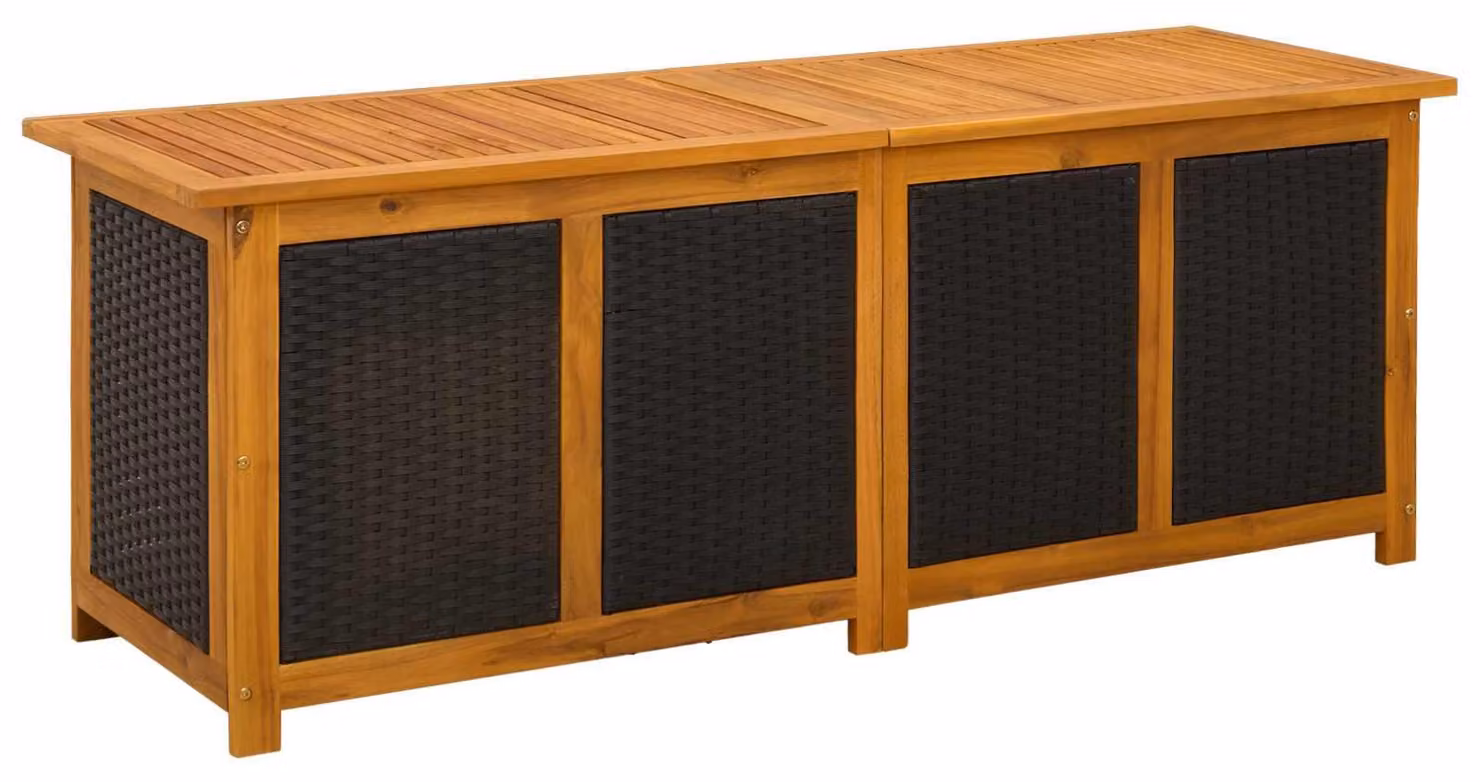 Contenitore da giardino in legno massello di acacia, capacità 243 litri, dimensioni 150 x 50 x 56 cm, colore nero