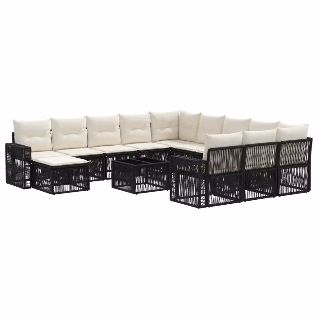 Set Divano da Giardino vidaXL a forma a U in Polyrattan con Cuscini, Nero e Bianco Crema – 2