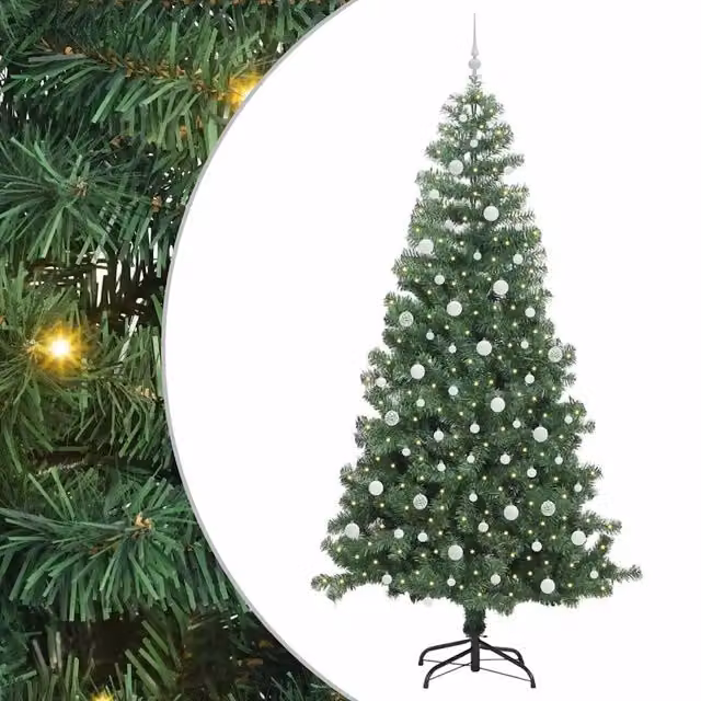 Albero di Natale verde con 300 LED luce bianca calda vidaXL in PVC, Altezza: 240 cm