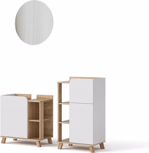 Set di mobili da bagno Karen Sonoma/Bianco 3 pezzi Vicco