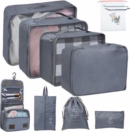 Set di organizer da viaggio - salvaspazio - 11 pezzi - grigio