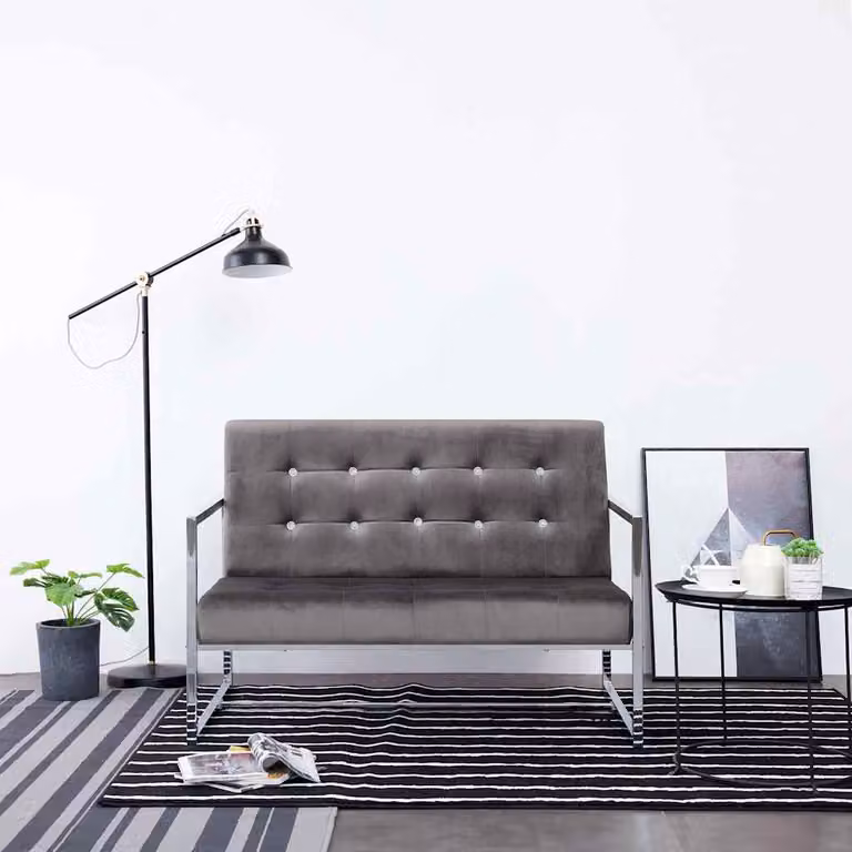 vidaXL Divano a 2 Posti Moderno in Velluto Grigio con Struttura in Legno e Metallo