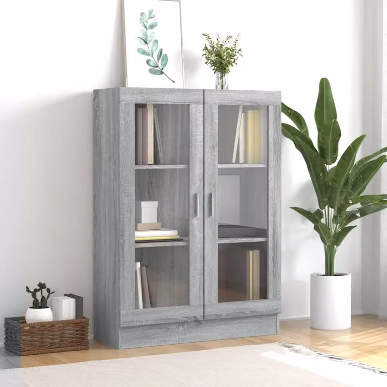 Vetrina Mobile vidaXL con Ante in Vetro, Grigio Sonoma, L 82,5 x P 30,5 x H 115 cm