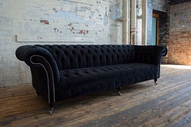 Chesterfield 4 Sitzer Couchen Luxus Textil Stoff Couchen Polster Garnitur XXL