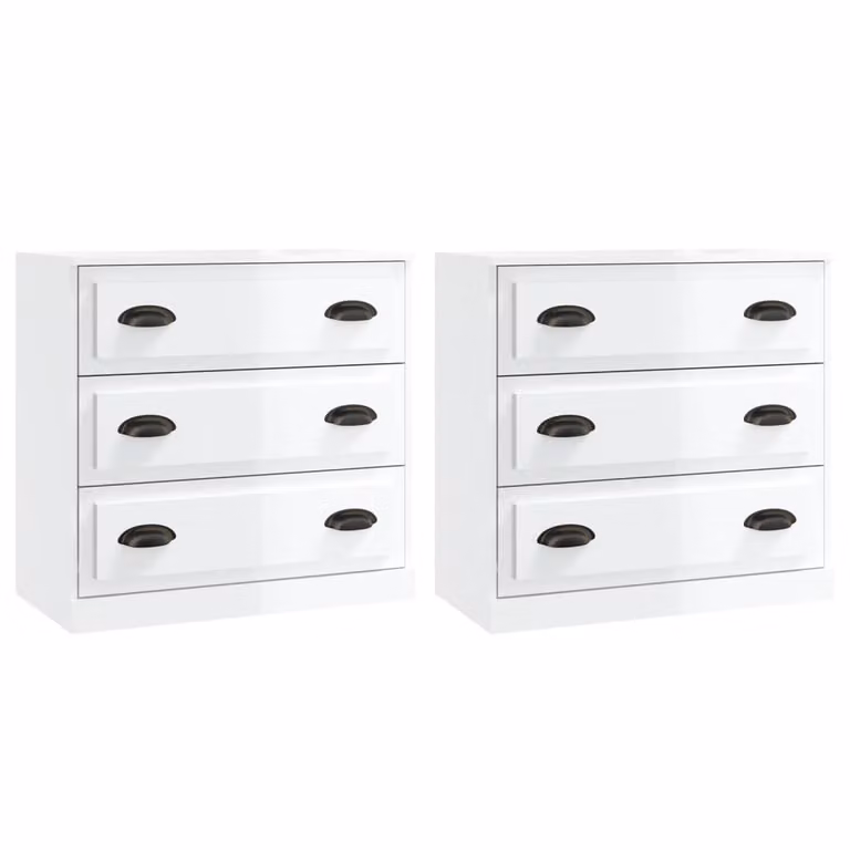 Credenze 2 pz Bianco Lucido in Legno Multistrato
