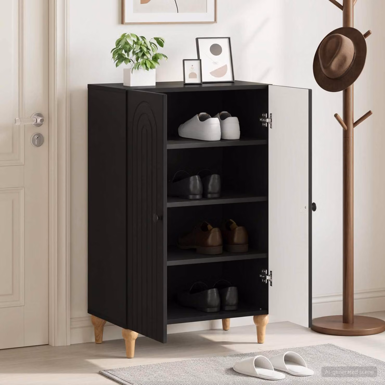 Scarpiera mobile vidaXL ALKMAAR nera con ante a battente e ripiani piatti L: 59,5 cm, P: 39,5 cm, H: 90 cm
