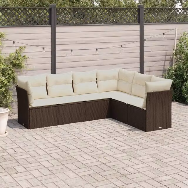 Set Divani da Giardino 6 pz con Cuscini Marrone in Polyrattan 3217683