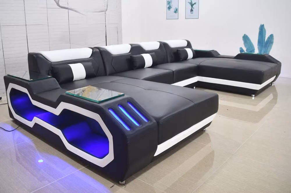 Ecksofa U-Form Wohnlandschaft Sofa Couch Polster Ecke Stoff Sofas Leder