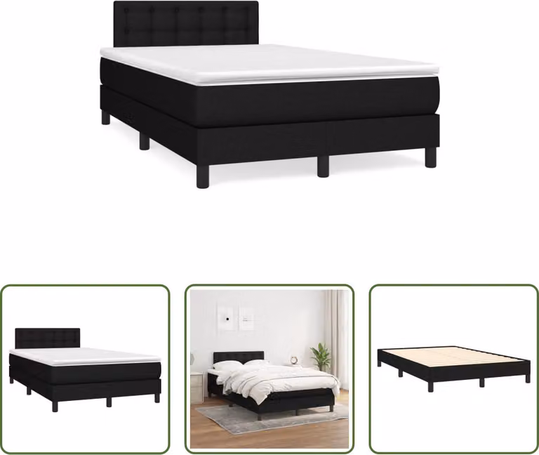 The Living Store Letto a molle con materasso nero 120x190 cm in tessuto