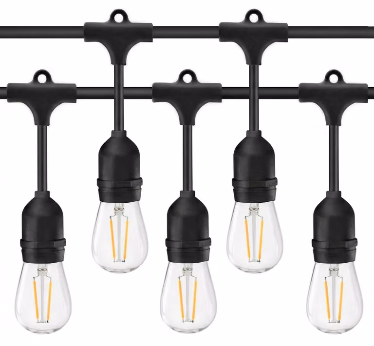Catena luminosa per esterni, 10 metri, 10 portalampade E27, grado di protezione IP44, colore nero