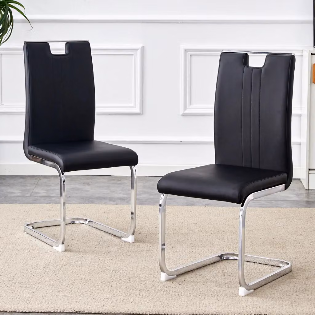 Set di 2 sedie da pranzo Chicfurn moderne in ecopelle nera con struttura in metallo e plastica – 2