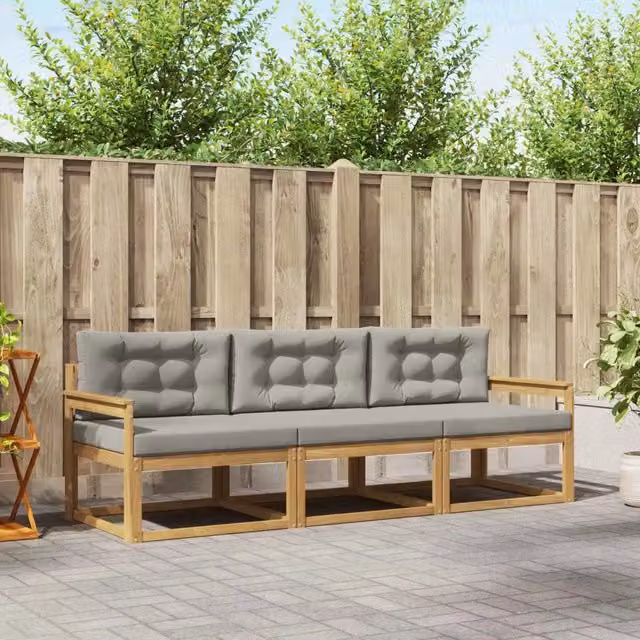 Set di divani da esterno 3 pz Bianco e Grigio Chiaro Poliestere 3385980