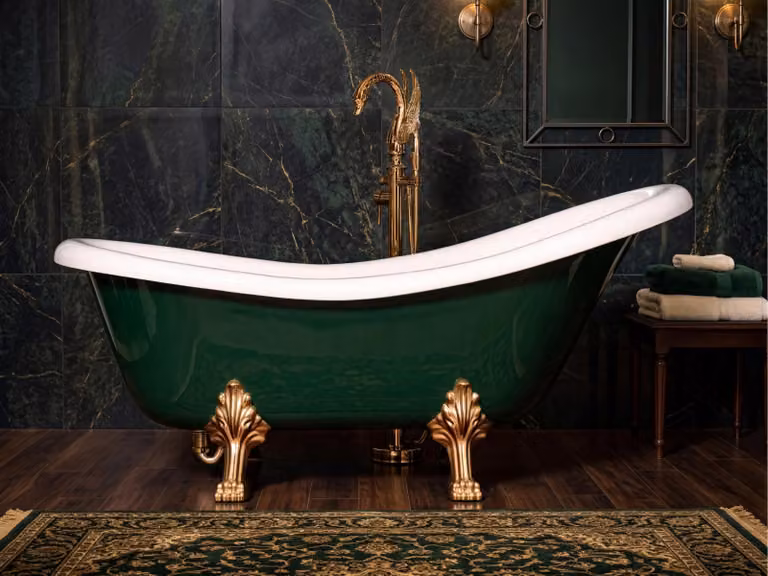 Vasca da bagno freestanding in stile retrò Ludwik — Verde bottiglia su zampe dorate a forma di leone