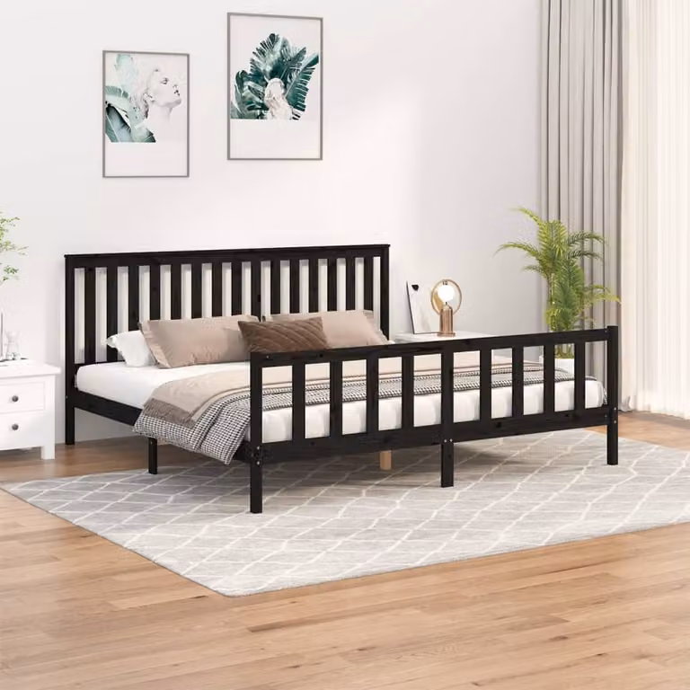 vidaXL Giroletto con Testiera in Legno Massello di Pino Nero 200x200 cm