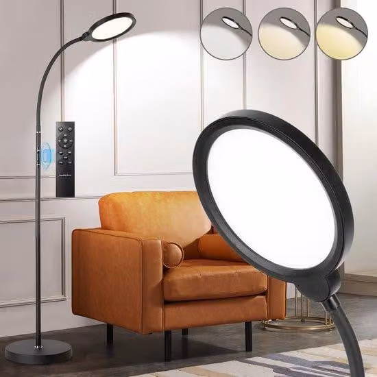 Lampada da terra Ibenzoa® – moderna lampada da lettura con luminosità regolabile, 3 temperature di colore, braccio flessibile a "collo di cigno", controllo touch e telecomando