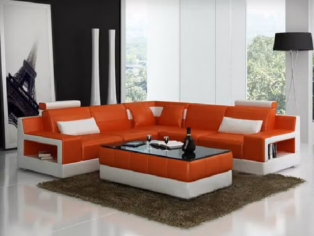 Ecksofa Design Ledersofa Couch Bettfunktion Garnitur Wohnlandschaft Polster