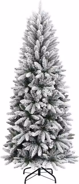 Albero di Natale artificiale con neve floccata bianco e verde in PVC e PE, Altezza: 210 cm