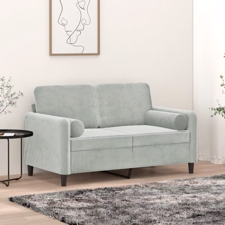 vidaXL Divano a 2 Posti Moderno in Velluto Grigio con Cuscini e Coperture Rimovibili