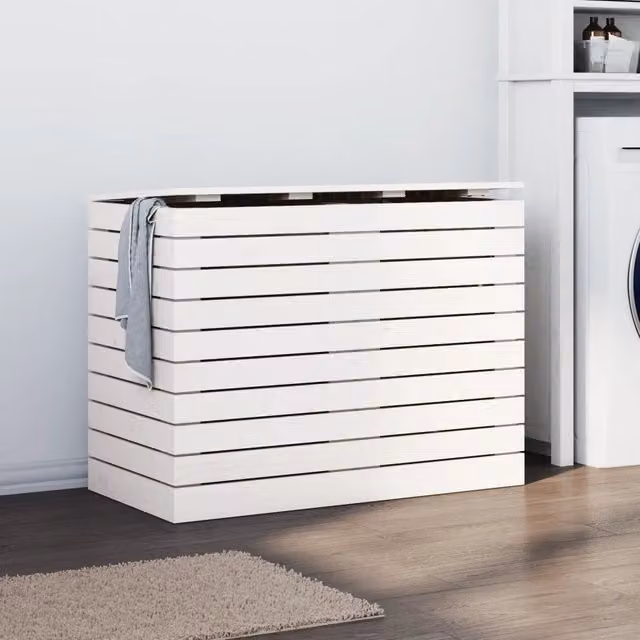 Cesto per bucato con coperchio vidaXL in legno bianco L: 88,5 cm, P: 44 cm, H: 66 cm