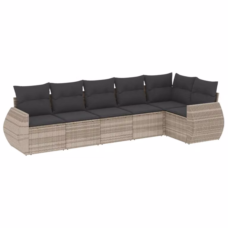 Set Divano da Giardino 6pz con Cuscini Grigio Chiaro Polyrattan
