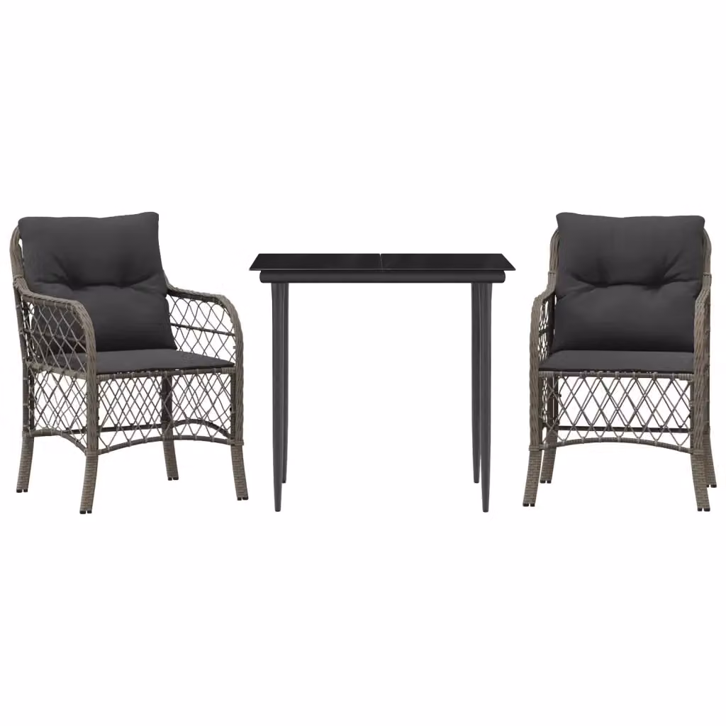 Set da Bistrò vidaXL in Polyrattan con Cuscini Grigio e Nero per Giardino e Balcone – 2
