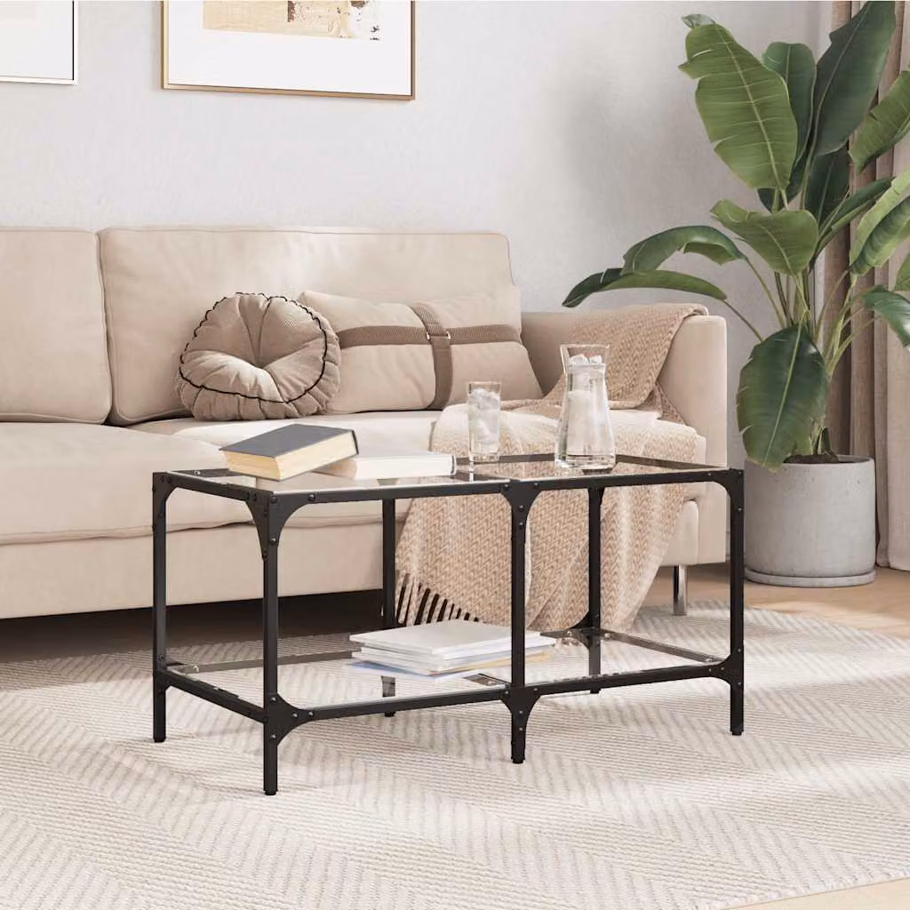 Set di 2 tavolini moderni vidaXL con piano in vetro trasparente e struttura nera L/P/H: 78,5 x 40 x 40 cm