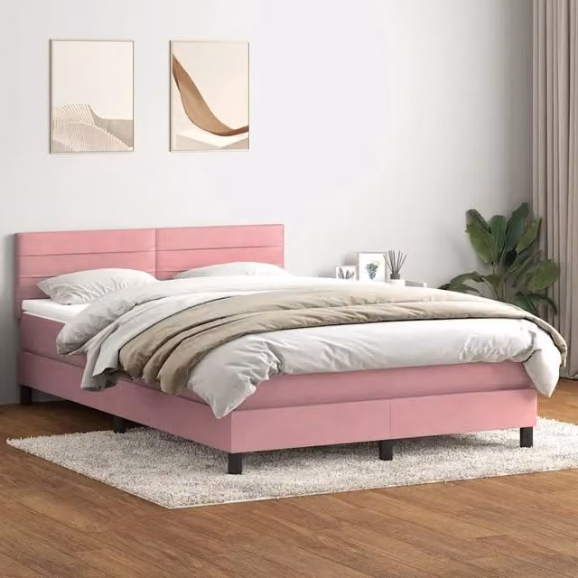 Giroletto a Molle con Materasso Rosa 160x210 cm in Velluto 3316316