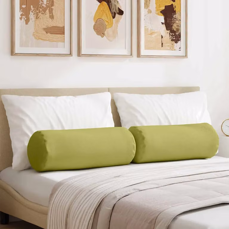 Set di 2 cuscini a rullo vidaXL in tessuto verde chiaro, Ø 25 x 70 cm