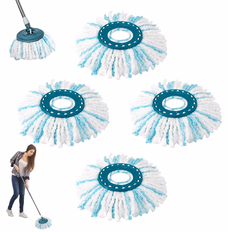 4 testine di ricambio per mop, sistema a 2 fibre, in microfibra, peso: 0,51 kg