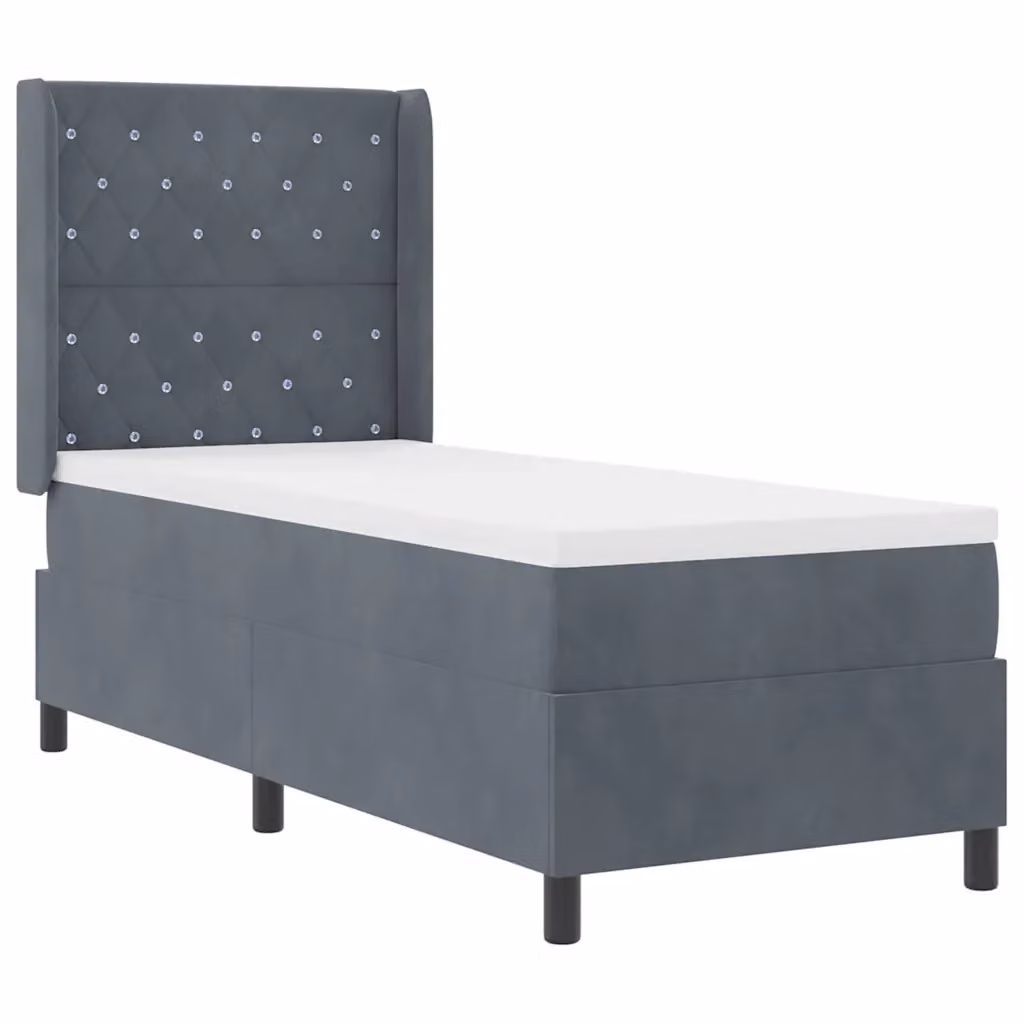 Letto moderno vidaXL in velluto grigio con materasso a molle pocket e porta USB, L: 80 cm, P: 200 cm – 2