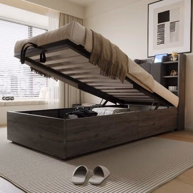 Letto Singolo Contenitore in Legno con Testiera e USB ¨C MINIMAL ¨C Grigio 90x200