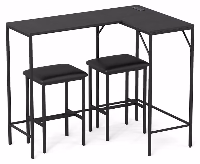 Tavolo da bar COSTWAY con set di sgabelli, gruppo tavolo da pranzo con presa di corrente e 2 sedie, tavolo da bar, reversibile, struttura in acciaio, design industriale, ideale per cucina e sala da pranzo