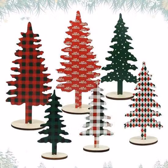 Mini albero di Natale - 6 pezzi, decorazione natalizia in legno con base