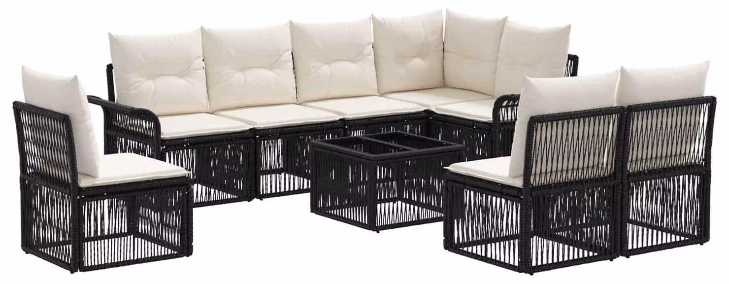 Set Divano da Giardino 9 pcs Nero polyrattan