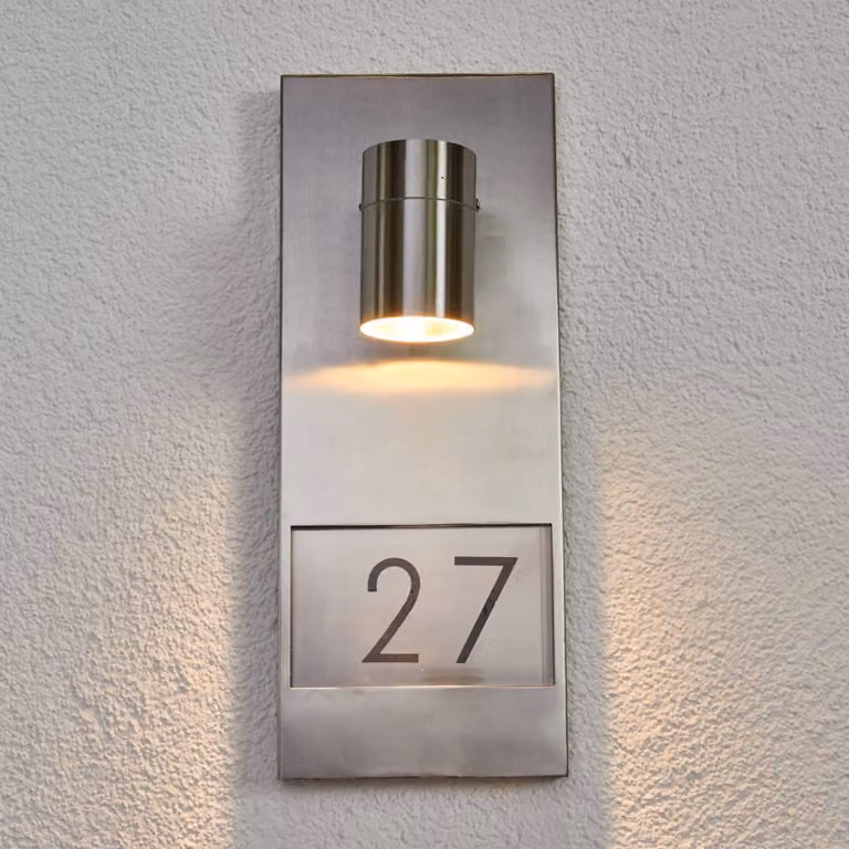 Konstsmide Numero civico illuminato MODENA, Alluminio / Grigio / Zincato, Acciaio Inox, Moderno, Applique da esterni