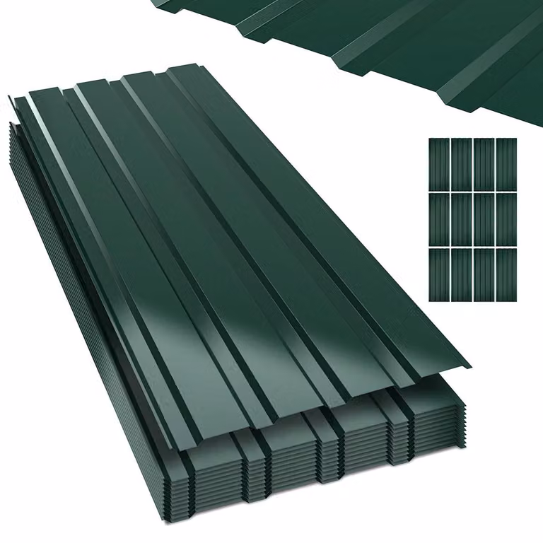 Ikodm, 24 lamiere ondulate per tetti, profilate, in metallo, superficie liscia, fornite con guanti, dimensioni 115x45 cm, spessore 0,25 mm, copertura di 12 m², colore verde