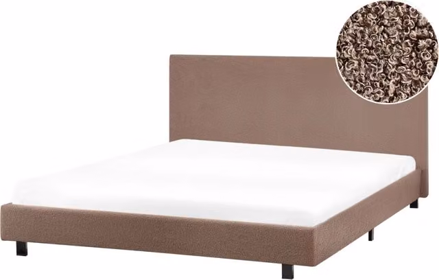 Letto matrimoniale imbottito BELIANI in tessuto bouclé marrone con rete a doghe in legno L/P/H: 140 x 200 cm