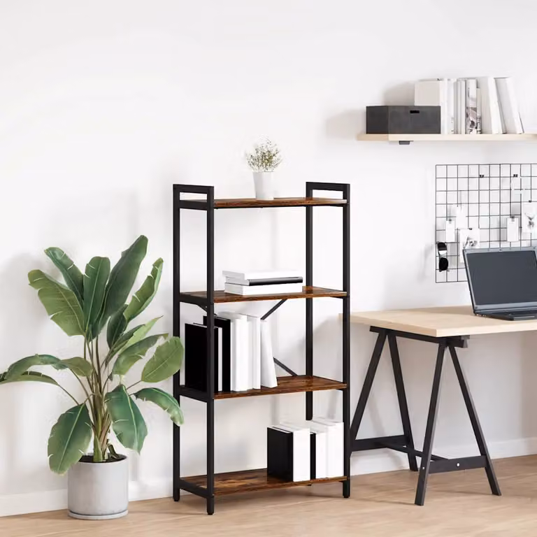 Libreria industrial vidaXL in legno e metallo, colore marrone e nero, L 60 cm x P 30 cm x H 120 cm