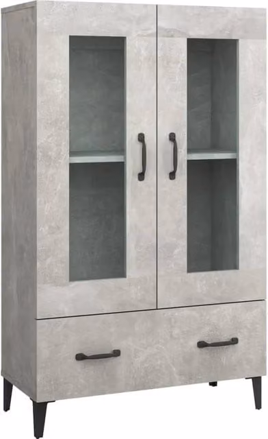Buffet credenza moderna con ante in vetro e cassetti in legno MDF grigio per cucina o soggiorno L/P/H: 115 x 31 x 70 cm – 1